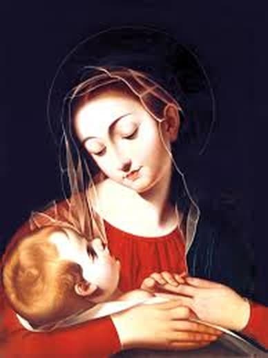 Painting of the Virgin Mary holding the child Jesus, the image of Mary Help of the Sick used by the hospital